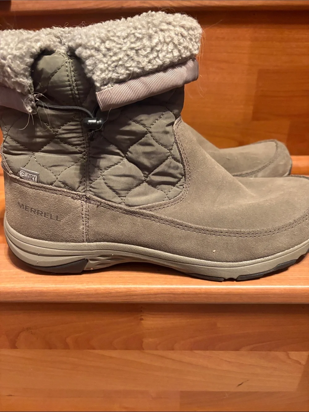 Merrell Women's Taupe Quilted Sherpa Collar Waterproof Ankle Boots